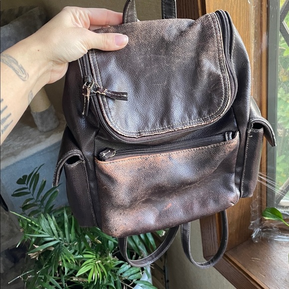 Vintage Genuine Leather 90s Y2K Brown Backpack - Picture 15 of 16